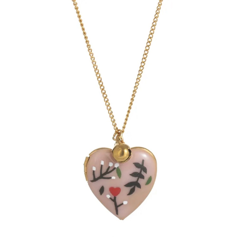 18k Gold Plated Floral Heart Locket Pendant Necklace. New. - Picture 2 of 11